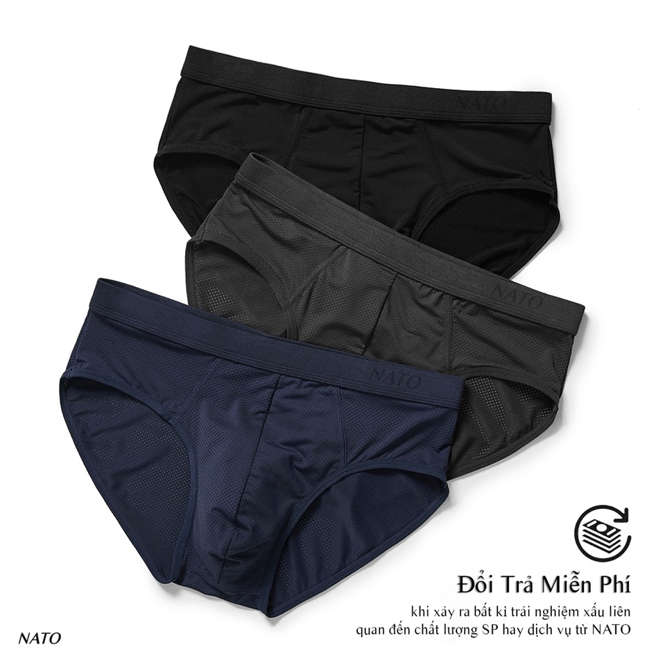 Quần Lót BRIEF Nam Vải Cotton 100% Thun Lạnh Lưới Lỗ Cao Cấp Màu Đen Xám Trơn Boxer Sịp Đùi Tam Giác Xì Lip Sì NATO