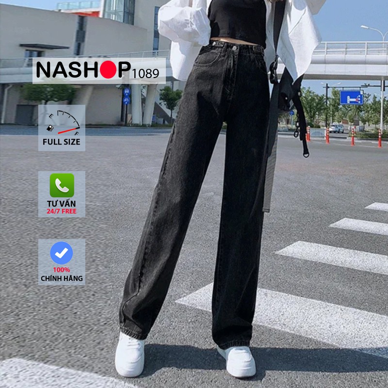 Quần jean bò ống suông rộng nữ màu đen đẹp mẫu mới hot 2021 QT27 nashop1089 | BigBuy360 - bigbuy360.vn