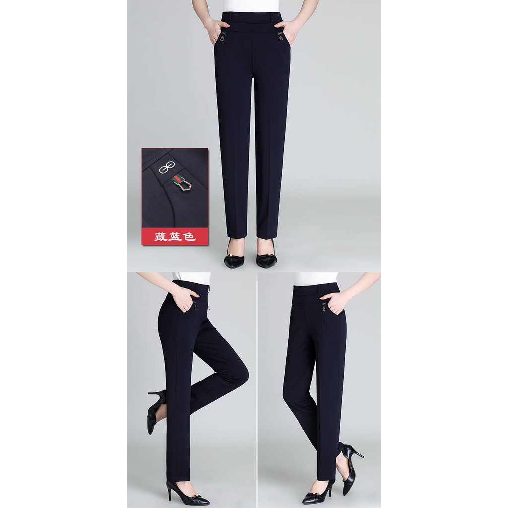 Women Formal Long Pants High Waisted Elastic Office Straight Leg Elegant Pants