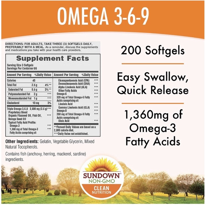Viên Omega 369 không biến đổi gen Sundown 200 viên USA