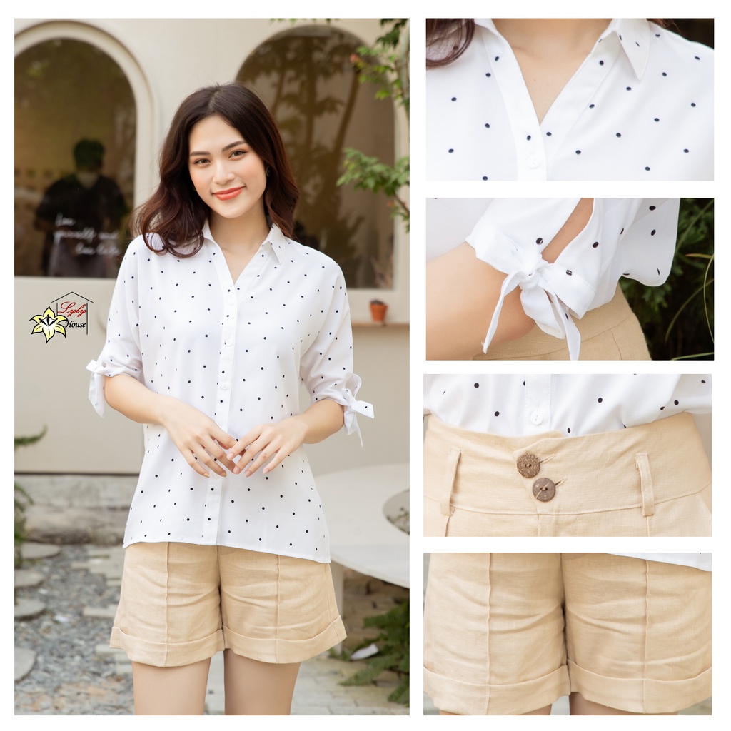 Áo sơ mi nữ chấm bi công sở đẹp form rộng giấu bụng dễ thương size s đến 5xl