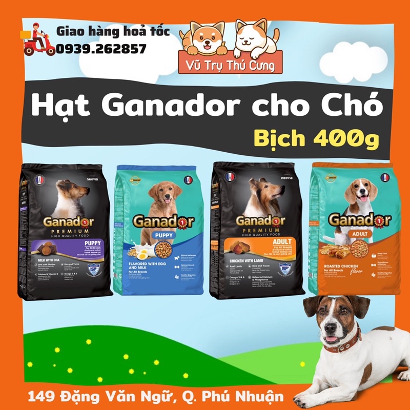 Hạt Ganador cho Chó con, chó lớn, bịch 400g