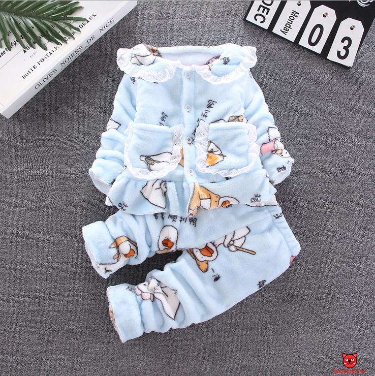 Bộ Đồ Ngủ Pajamas 2 Món Dài Tay Đáng Yêu Cho Bé Gái 1-6 Tuổi