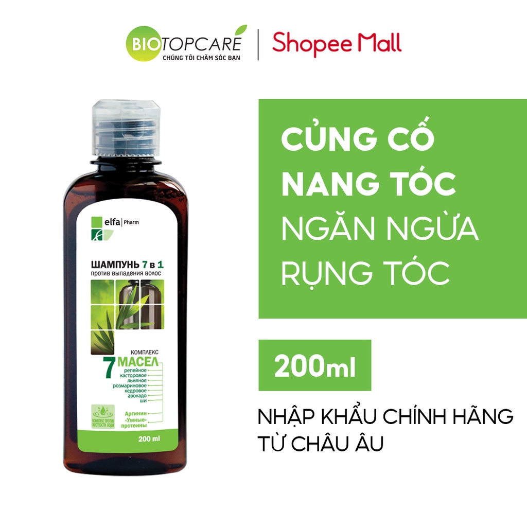 Dầu gội chống rụng tóc Elfa Pharm 7in1 chiết xuất 7 loại tinh dầu thảo dược 200ml - BioTopcare Official