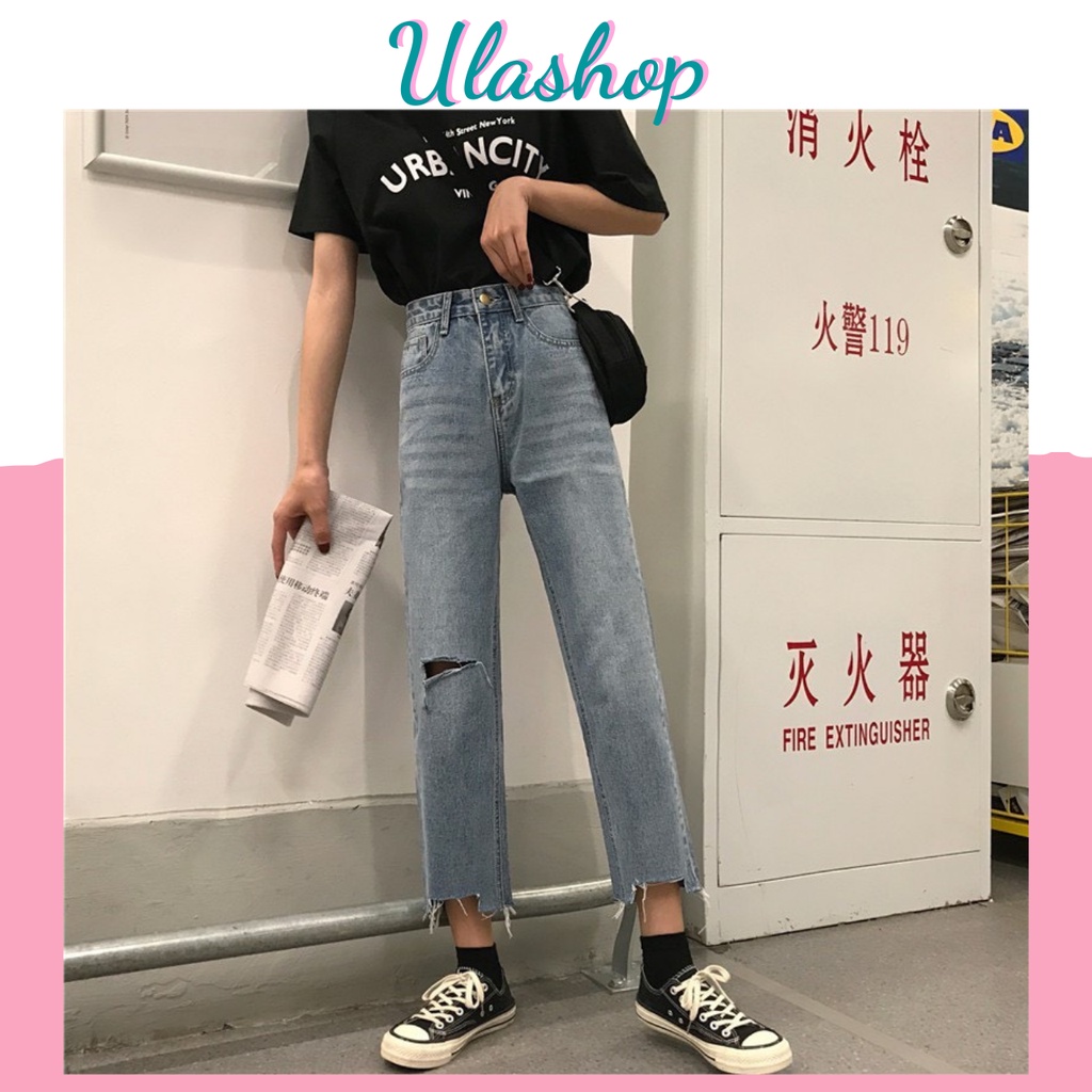 QLA050 QUẦN JEANS BAGGY GẤU KHOÉT GỐI RÁCH