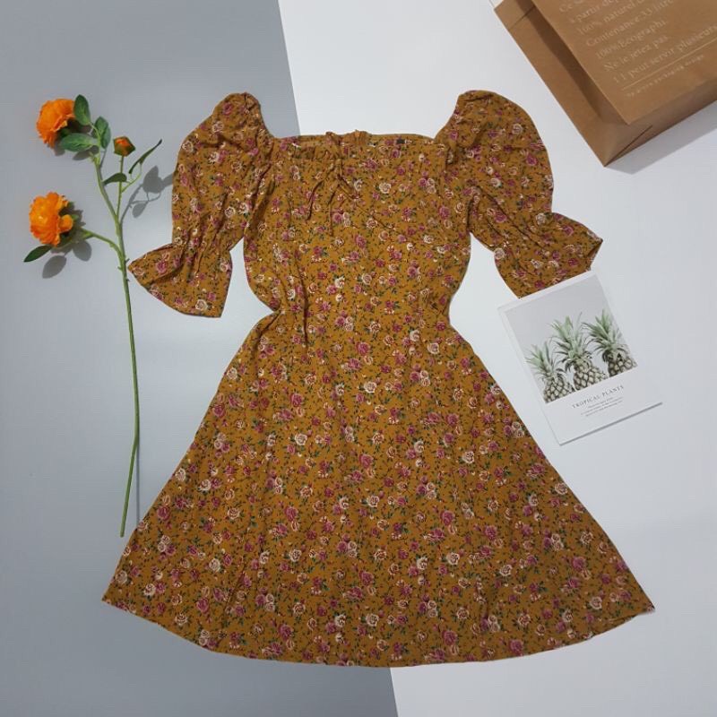 Váy Đầm hoa nhí dáng xòe vintage vải mềm mát | BigBuy360 - bigbuy360.vn