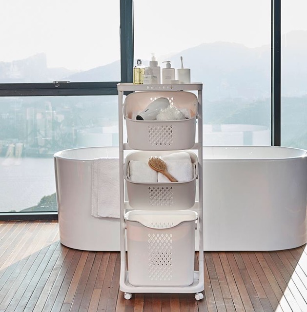 Kệ nhựa đa năng 2 tầng, 3 tầng có bánh xe màu trắng