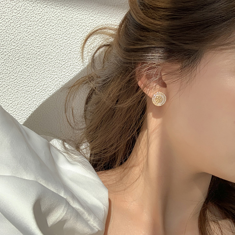 Bông Tai Tròn Hình Hoa Hồng Lấp Lánh Phong Cách Hàn Quốc Cho Nữ
