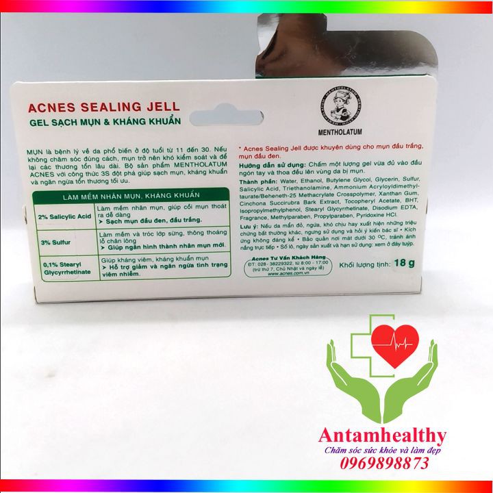 Gell sạch mụn kháng khuẩn Mentholatum Acnes Sealing Jell 3s