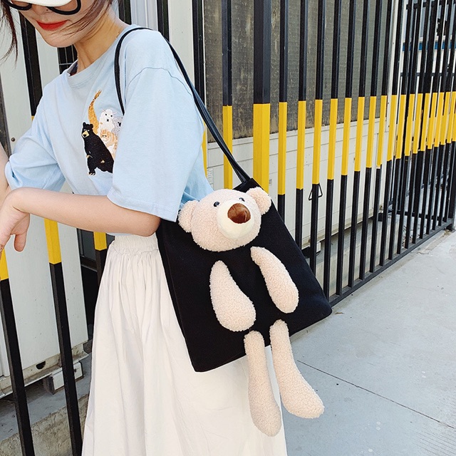 Túi tote vải kèm gấu bông cực yêu P081