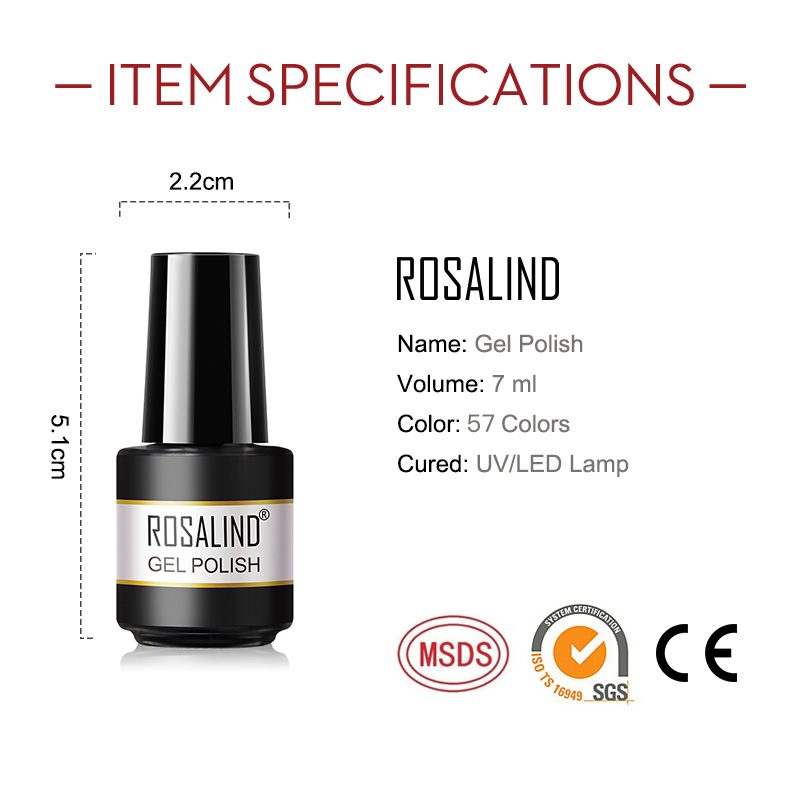 Sơn móng tay gel Rosalind dung tích 7ml màu sắc bóng sáng có thể dùng với đèn LED/UV