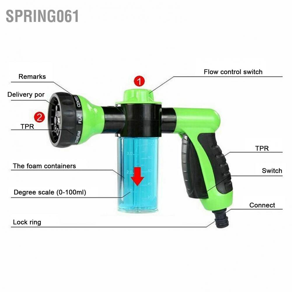 Spring061 Water Gun Foam Dispenser 8 Outlet Modes Washer Cleaner High Pressure for Car Home Garden