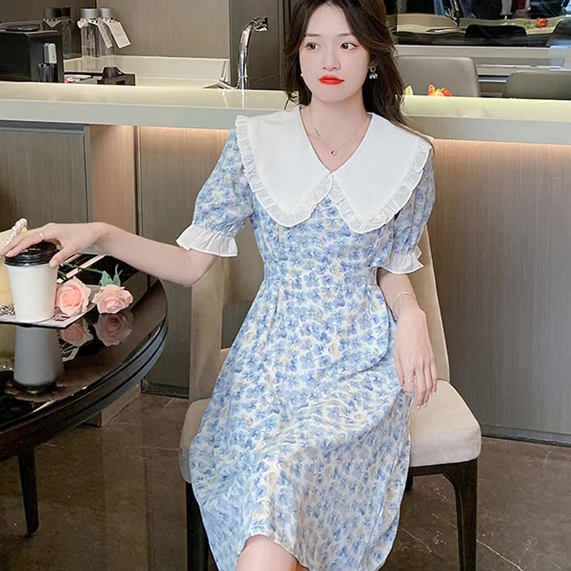 Đầm IELGY dáng chữ A cổ chữ V in hoa phong cách Hàn Quốc tùy chọn màu sắc dành cho nữ