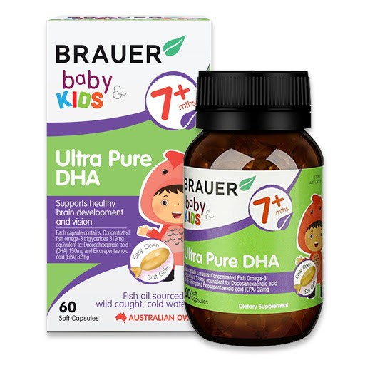 Viên Uống Bổ Sung DHA Ultra Pure Brauer Úc Cho Trẻ Từ 7 Tháng Tuổi (Hộp 60 Viên)