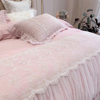 Sale bộ chăn ga lụa ren công chúa (4 màu)