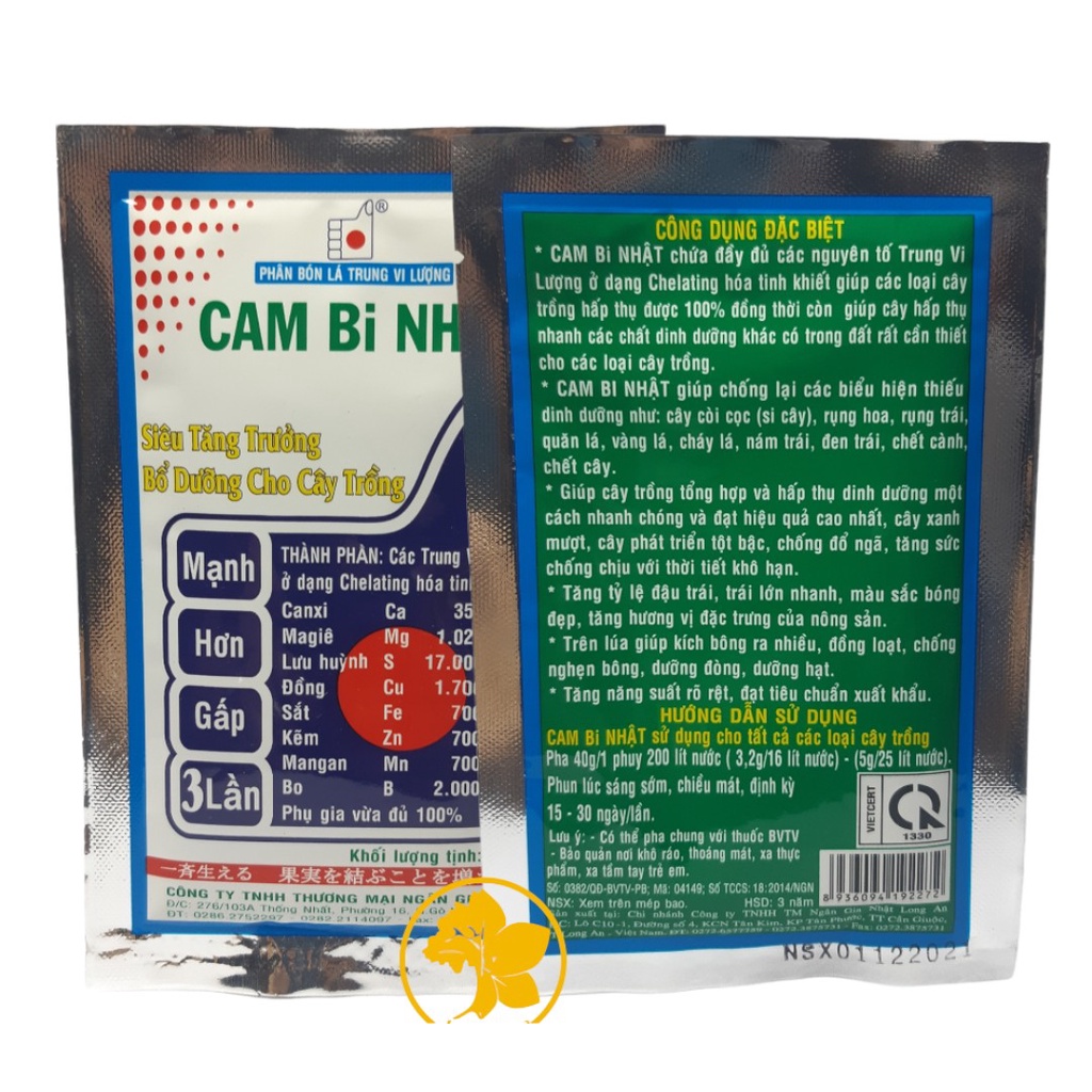 Phân bón lá bổ sung trung vi lượng Cam bi nhật  siêu tăng trưởng bổ dưỡngcho cây trồng gói 40g