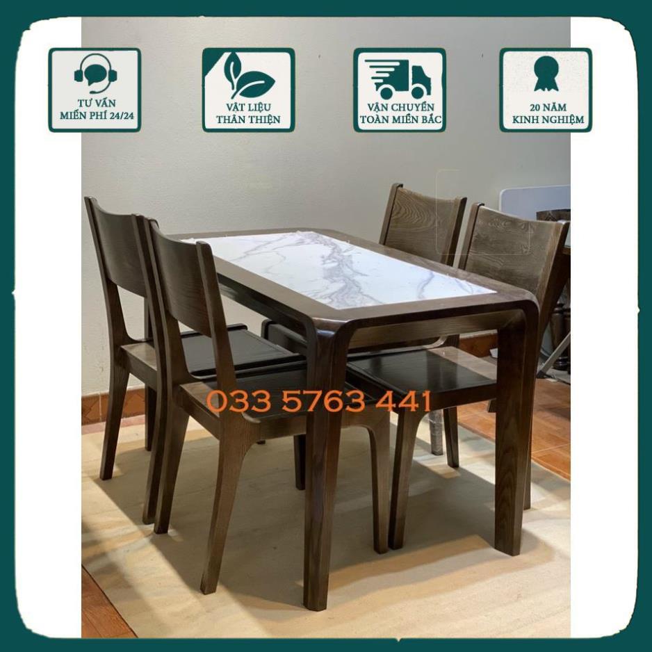 Bàn ghế ăn gỗ sồi mặt đá cao cấp kích thước 120x70cm hoặc 160x80cm tùy chọn