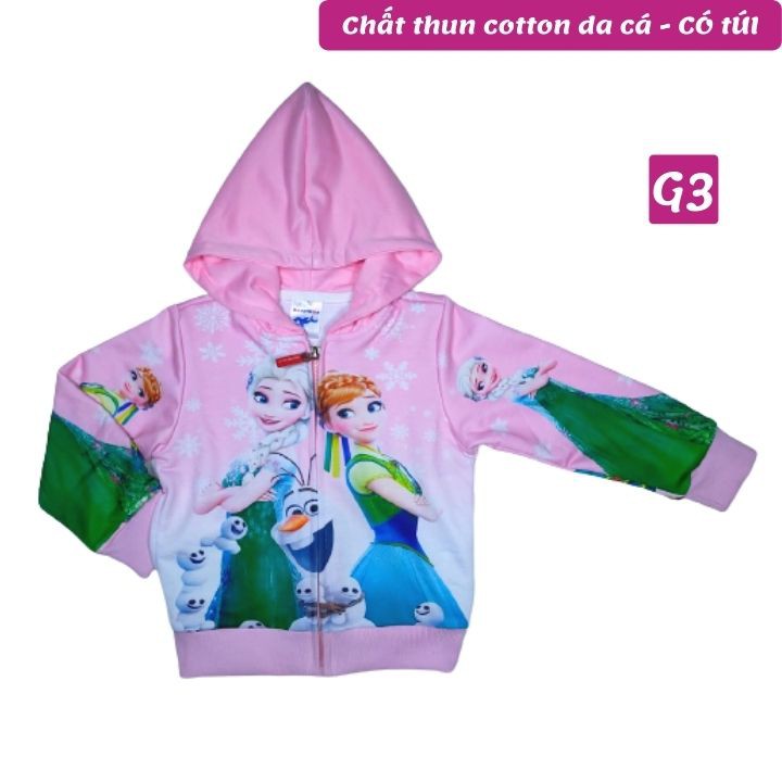 Áo khoác bé gái hình Elsa từ 10-43kg -Thun cotton da cá - Tomchuakids