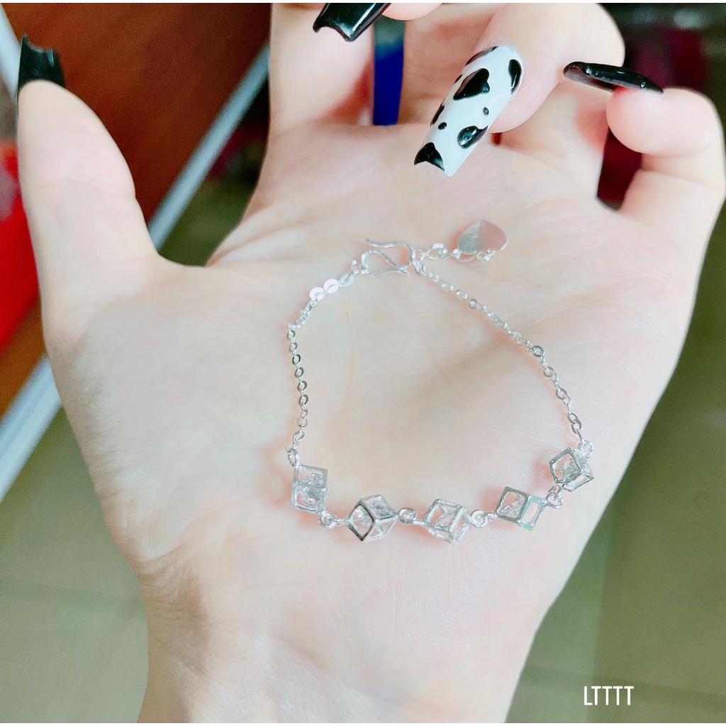 Lắc tay nữ, lắc tay bạc ta, kết hợp 5 ổ đá vuông, hàng sáng bóng đẹp
