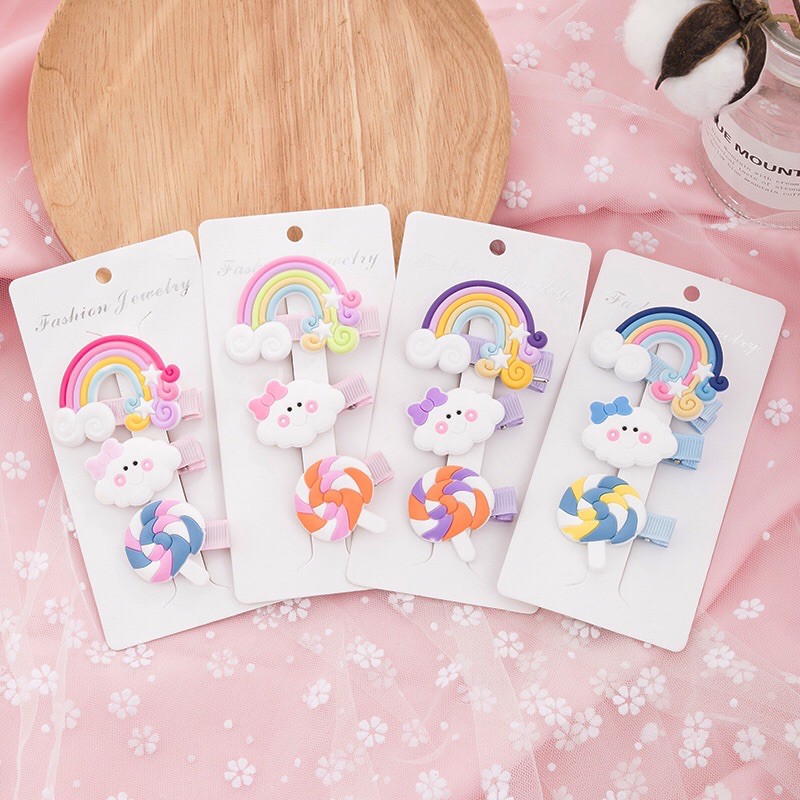 Set kẹp tóc 🌈🌈 cầu vồng kẹo mút siêu đáng iu cho bé gái MS3