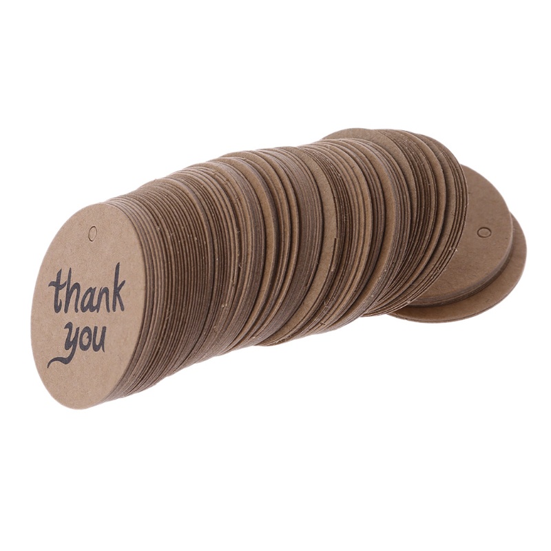 Set 100 Nhãn Dán Chữ Thank You Màu Nâu Có Lỗ Treo Trang Trí Bánh Kem Tráng Miệng Cho Trẻ Em