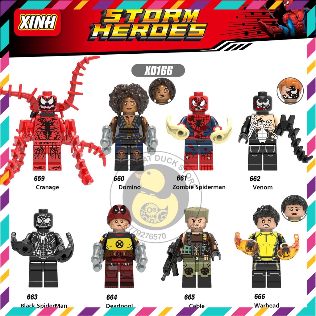 X0166 Minifigures Non Lego Marvel DC Đồ Chơi Xếp Hình Nhân Vật Black Spider-Man Deadpool Venom Domino Carnage