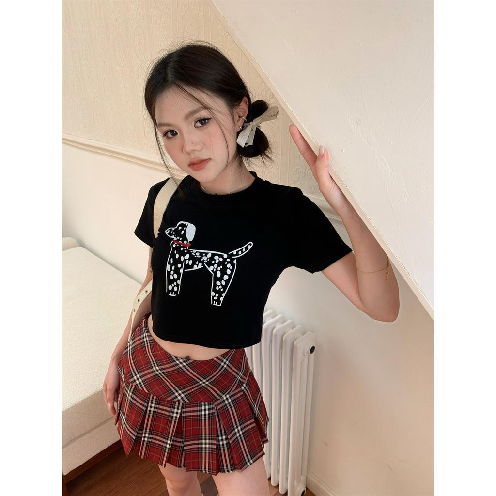 Lalisas Áo Croptop Tay Ngắn In Hình Chú Chó Đốm Vui Nhộn Thời Trang Thường Ngày Cho Nữ