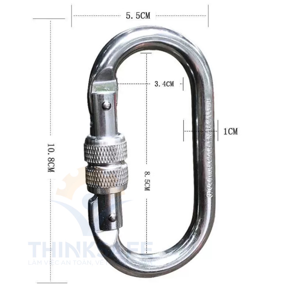 Móc khóa chữ D, móc an toàn, cứu hộ, leo núi, dùng trong xây dựng, du lịch - THINKSAFE