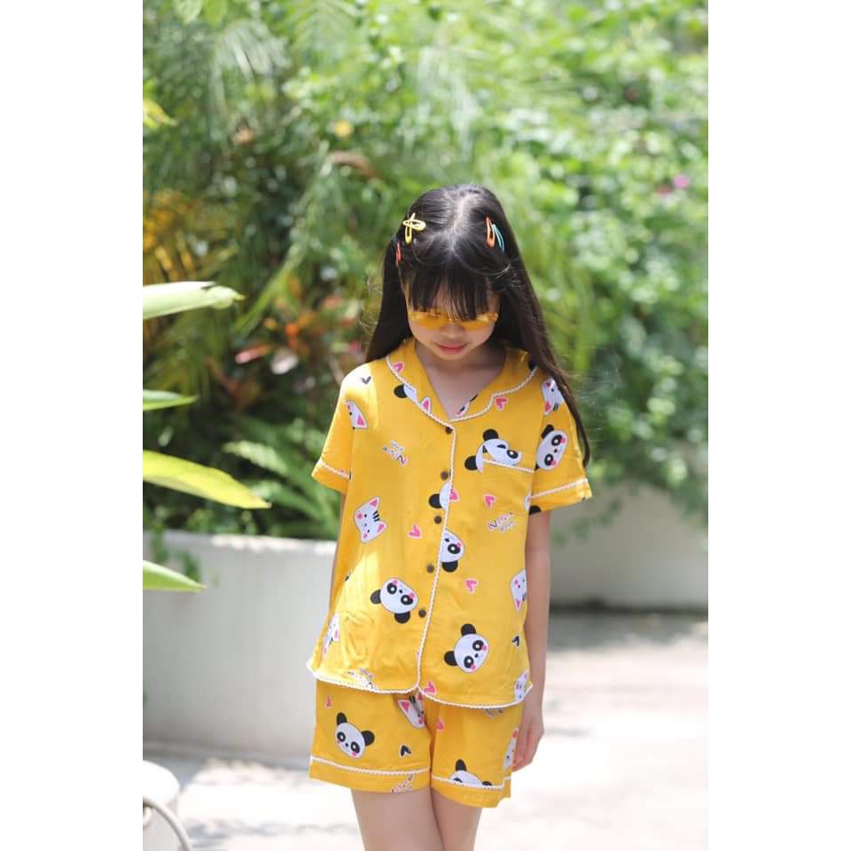 Bộ Pijama bé gái size đại, vải lanh lụa mát mịn, họa tiết gấu ngộ nghĩnh, size 12-18, 25kg - 50kg