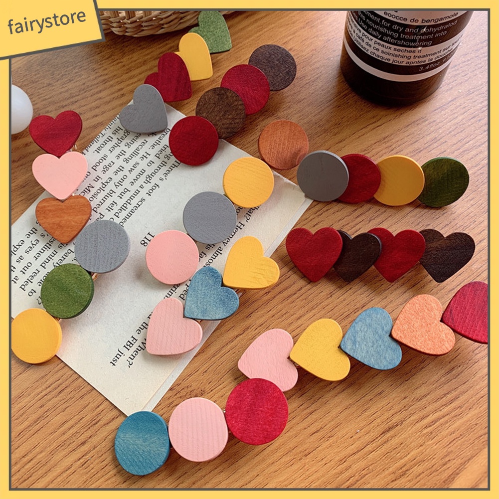 Kẹp Tóc Hình Tròn / Trái Tim Màu Sắc Ngọt Ngào Cho Nữ