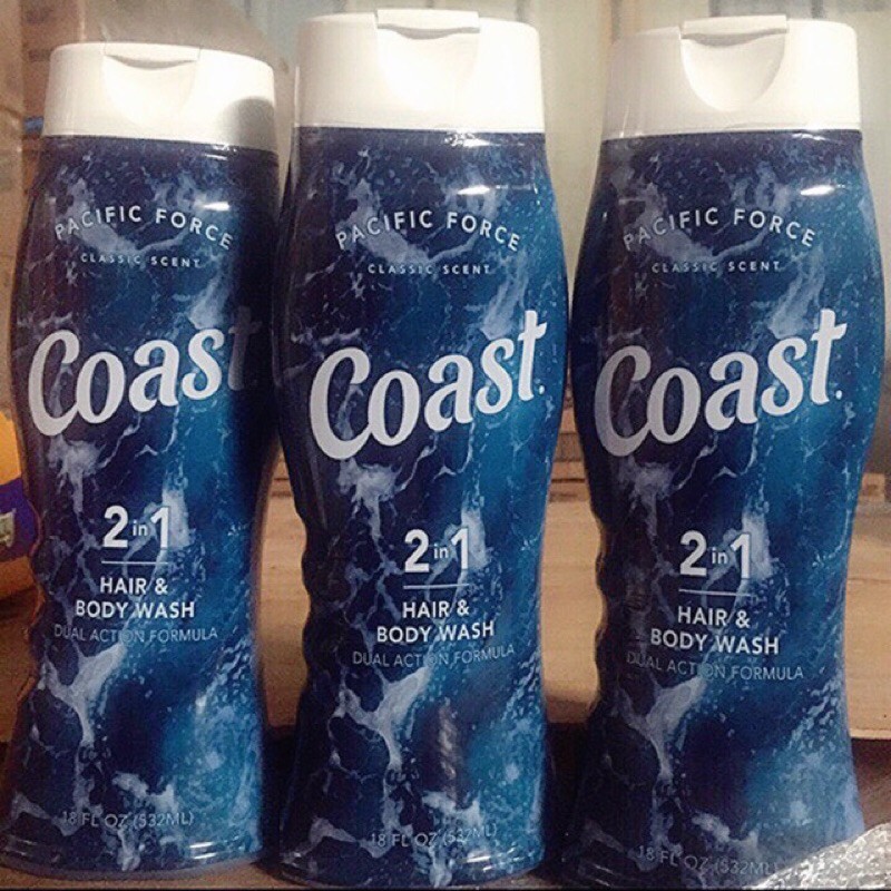 Sữa tắm gội Coast Hair & Body Wash Pacific Force Classic Scent 532ml của Mỹ