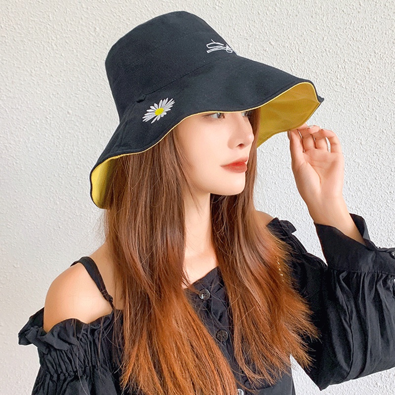 Nón Vành Rộng 2 Mặt Thêu Họa Tiết Hoa Cúc Phong Cách Cổ Điển Thời Trang Cho Nam Và Nữ