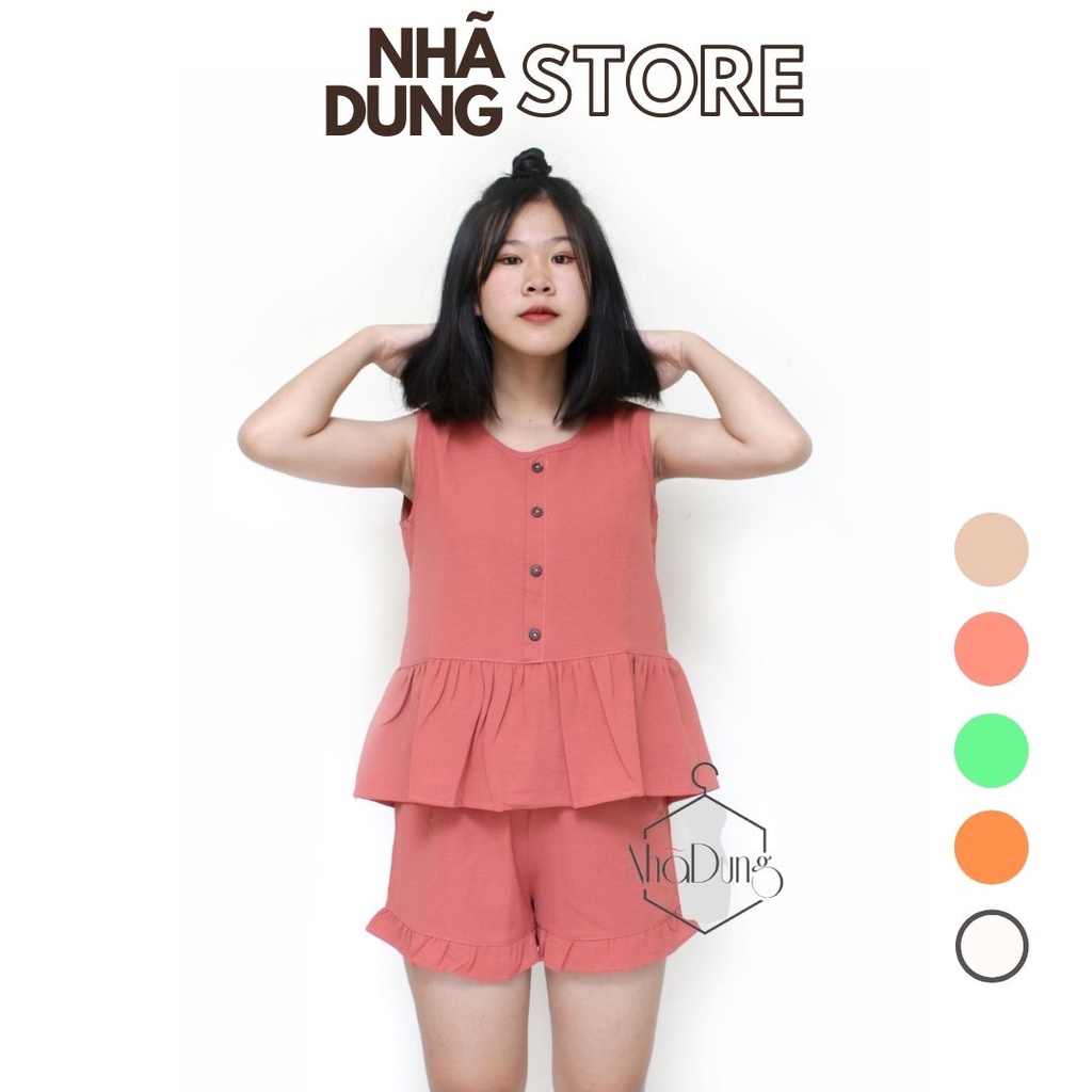 &lt;A05&gt; Đồ bộ nữ mặc nhà sát nách 4 nút vải đũi không nhăn dễ thương Nhã Dung Store 2 dưới 60kg