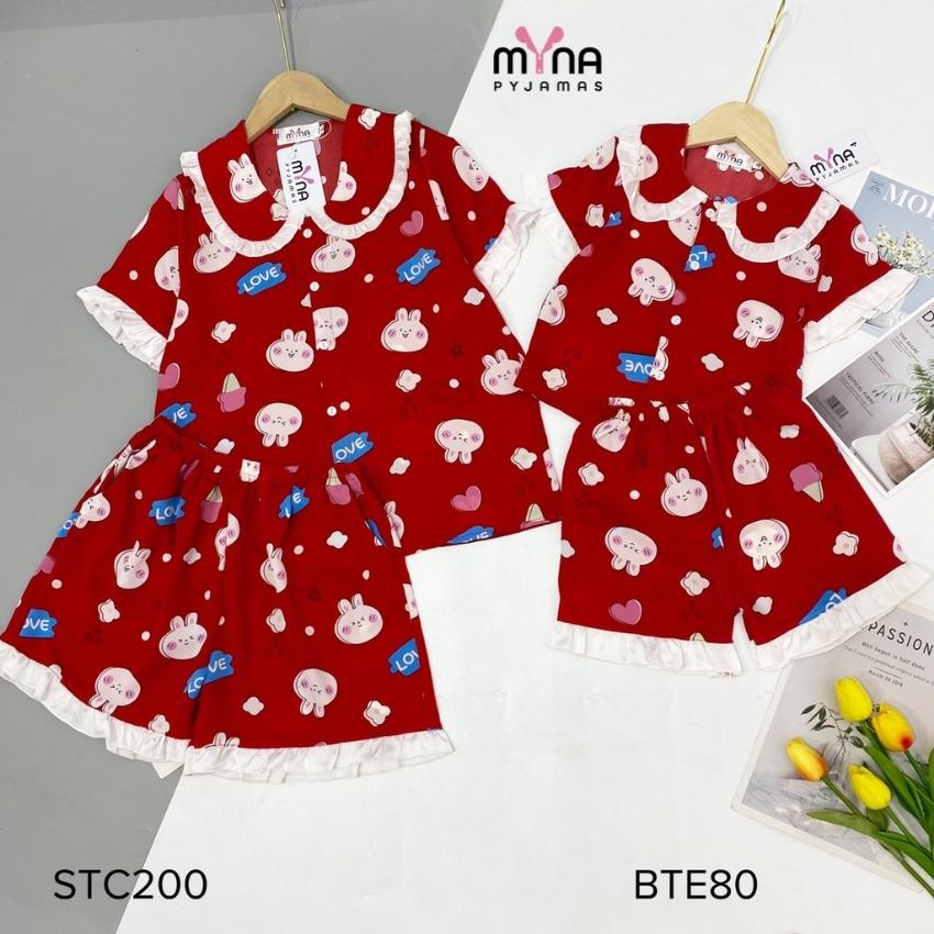 Set bộ mẹ và bé gái áo cộc quần đùi cổ bèo,chất lụa mango mềm mát