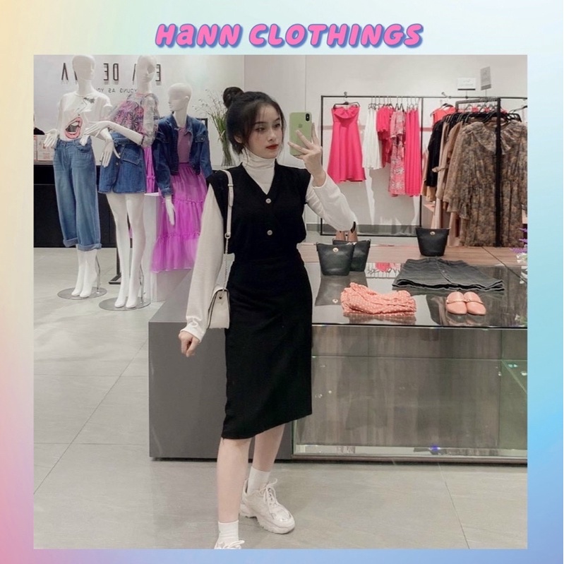 Set 3 món công sở gồm chân váy - áo thun tăm và áo gile