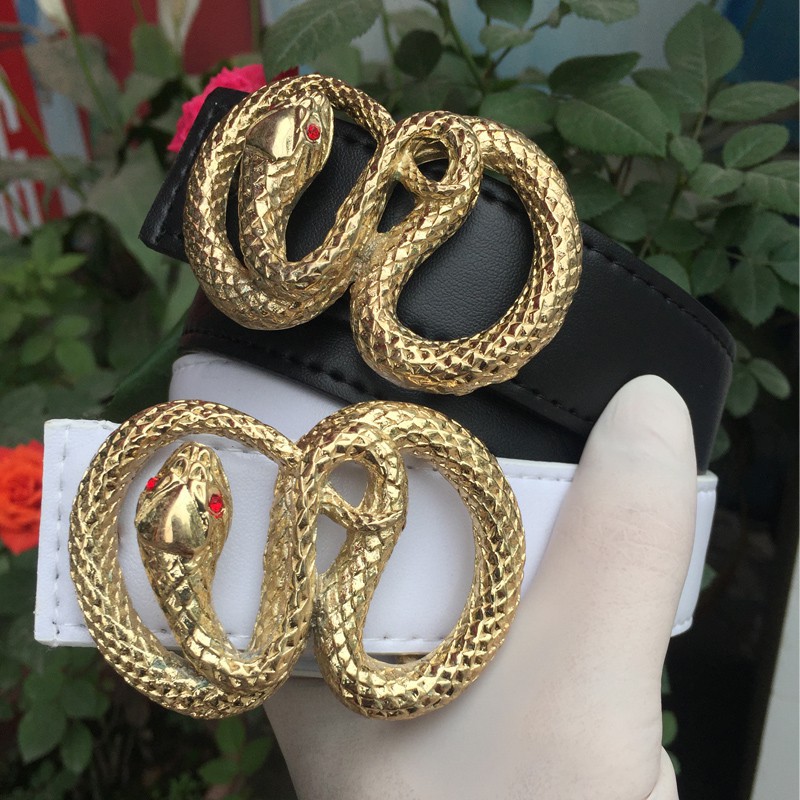Thắt Lưng Nam mầu trắng, Dây nịt da mặt hình Rắn cuộn chữ S ( FY-D064 họa tiết rắn )