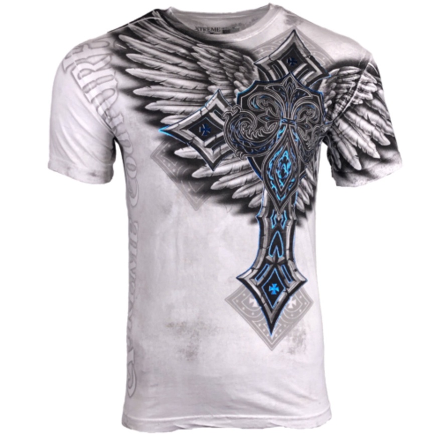 Áo Thun Nam Màu Trắng Affliction Xtreme In Hình Đôi Cánh Xe Đạp MMA Cá Tính