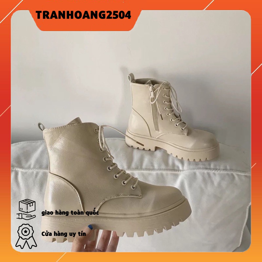 Bốt CỔ CAO ĐẾ RĂNG CƯA 5CM (ĐEN-BE) có khoá kéo basic hot hit 2020