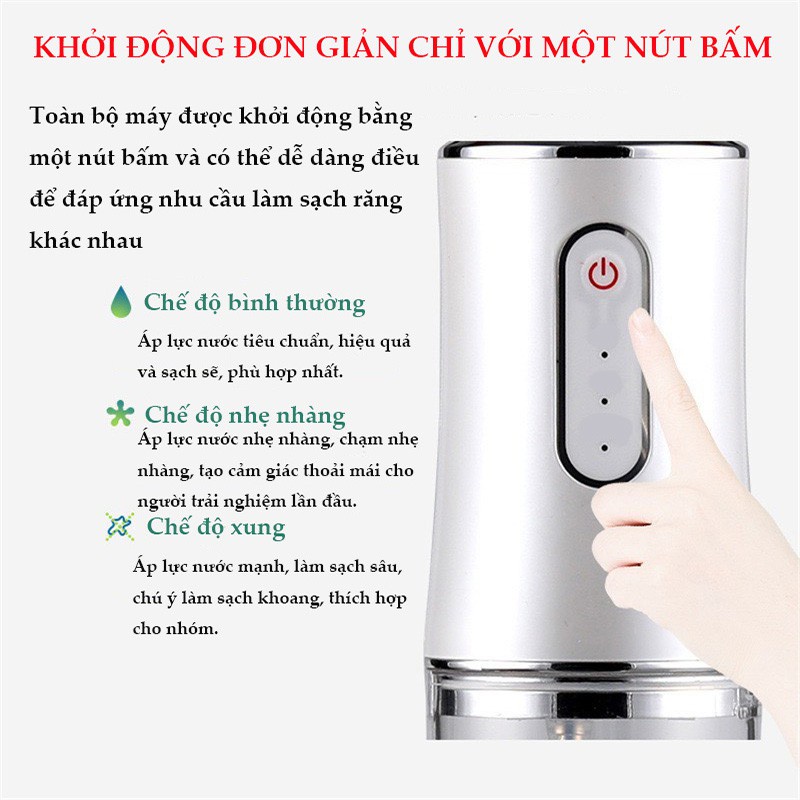 Máy Tăm Nước Cầm Tay Oral Irrigator Tăm Nước Vệ Sinh Răng Miệng Cực Sạch Công Nghệ Châu Âu 3 Chế Độ Xịt