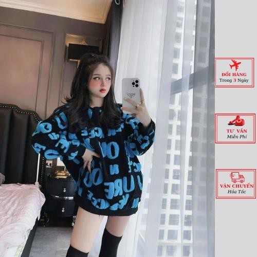 Áo len nữ chữ oversize phom rộng giấu quần họa tiết chữ ulzzang Hàn Quốc cá tính thu đông