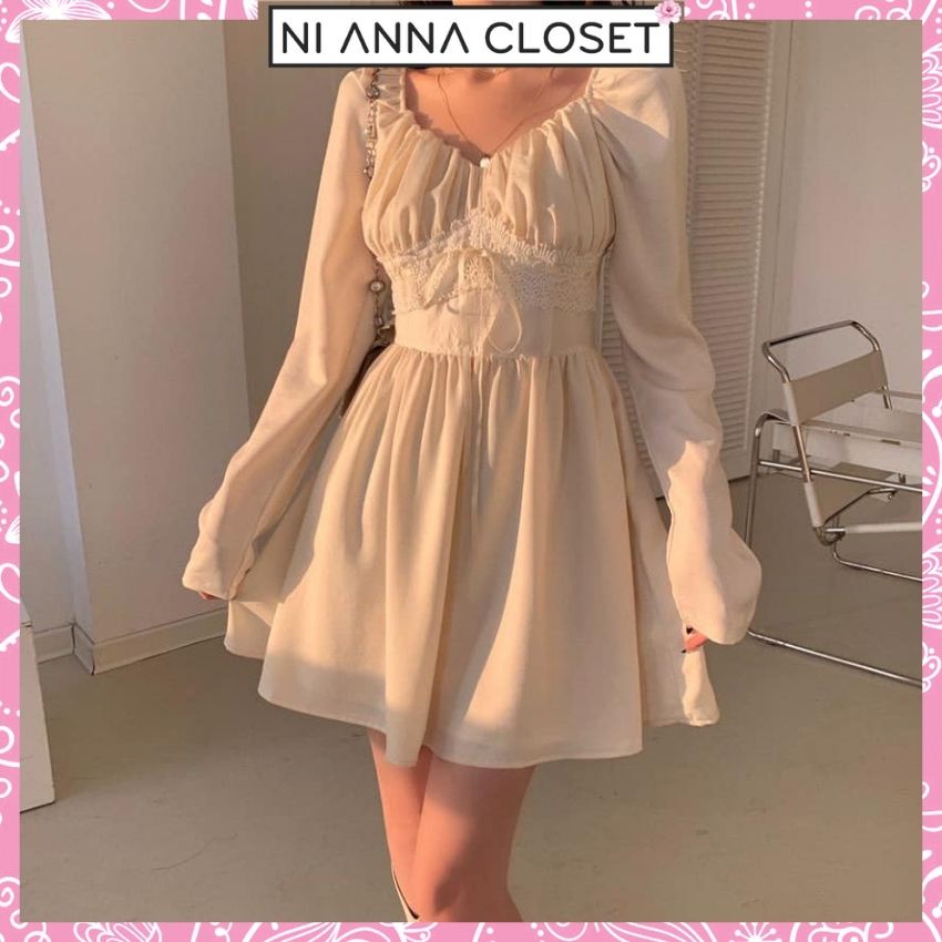 Váy Đầm Nữ Đầm Cổ Chữ U Tay Phồng Váy Trễ Vai Tay Bồng Dáng Xòe Dễ Thương NI021 Ni Anna Closet