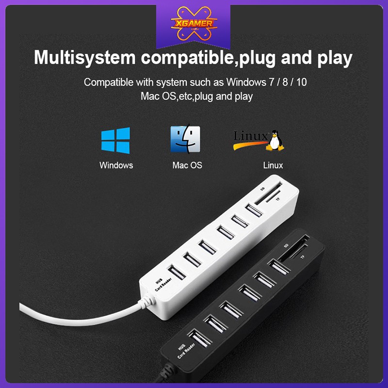 XGamer USB Plug Card Reader 2.0 3.0 Hub 3 / 6 Ports Multi USB Splitter 2 In 1 Hub multiple SD/TF Card Reader