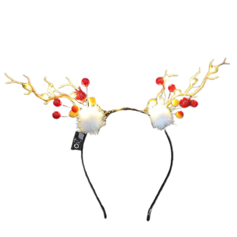 Băng Đô Cài Tóc Hình Sừng Hươu Đính Hoa Và Bướm Có Đèn LED