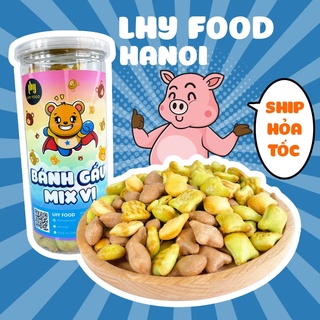 Bánh gấu nhân kem socola, bánh quy socola hình gấu hộp 400g LHY FOOD Việt Nam bánh gấu kem mix 3 vị ăn vặt ngon bổ rẻ