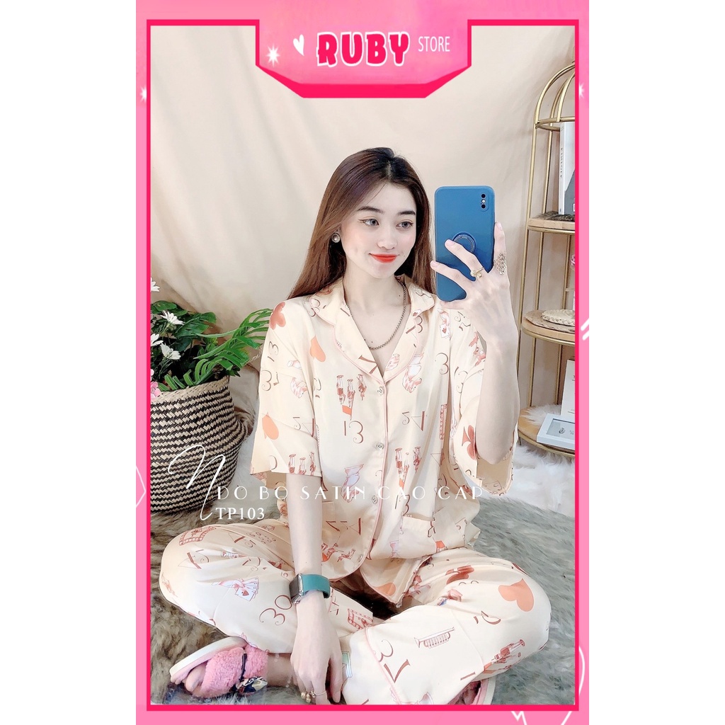 Đồ bộ nữ mặc nhà tay cánh dơi phom to chất satin cao cấp siêu mềm mát in họa tiết dễ thương TP103