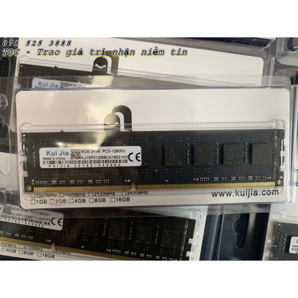 Ram máy tính Kuijia 8GB DDR3 PC 12800U - bus 1600 Mhz. Hàng Chính Hãng. Bảo hành 36 tháng