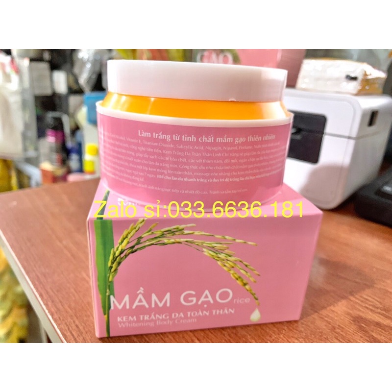 Kem trắng da toàn thân Mầm gạo Linh chi vàng hủ 180g