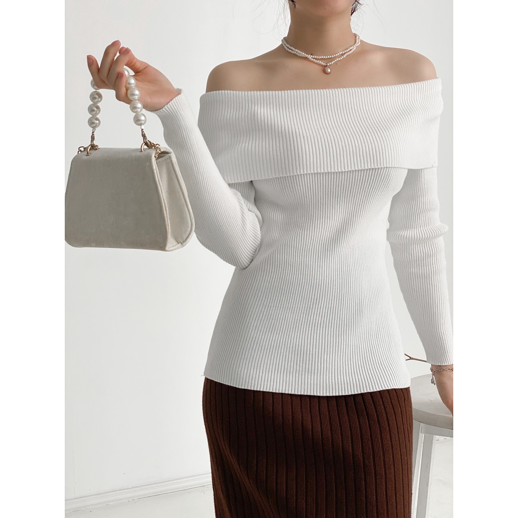 Áo len nữ trễ vai tay dài dáng ôm thời trang ulzzang Hàn Quốc Fmstyle Saigon 21ALU11EP0502 | BigBuy360 - bigbuy360.vn