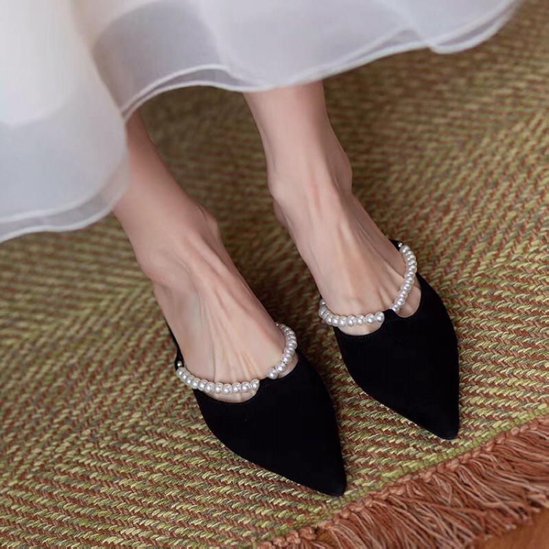 Sục cao gót gắn dây hạt sang chảnh thời trang nữ - SB39 - Oula Store