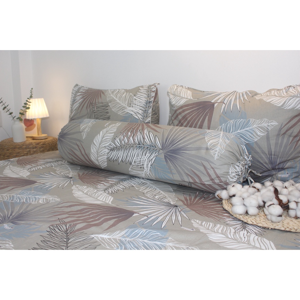 Bộ drap 4 món Cotton - Mẫu Lá Cọ Nền Nâu